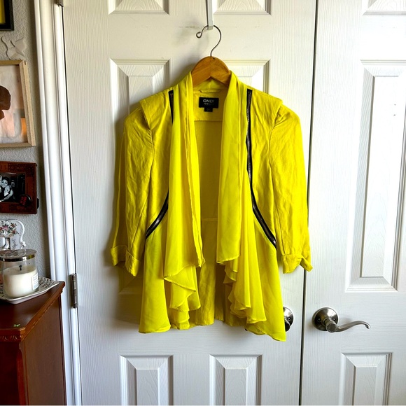 Only Jackets & Blazers - bright yellow sheer flowy panel open front blazer with zippers